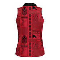 Papua New Guinea Heritage Motif Women Sleeveless Polo Shirt Red Version LT05 - Polynesian Pride