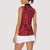 Papua New Guinea Heritage Motif Women Sleeveless Polo Shirt Red Version LT05 - Polynesian Pride