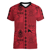 Papua New Guinea Heritage Motif Women V-Neck T-Shirt Red Version LT05 Female Red - Polynesian Pride