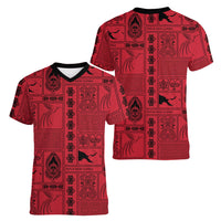 Papua New Guinea Heritage Motif Women V-Neck T-Shirt Red Version LT05 - Polynesian Pride