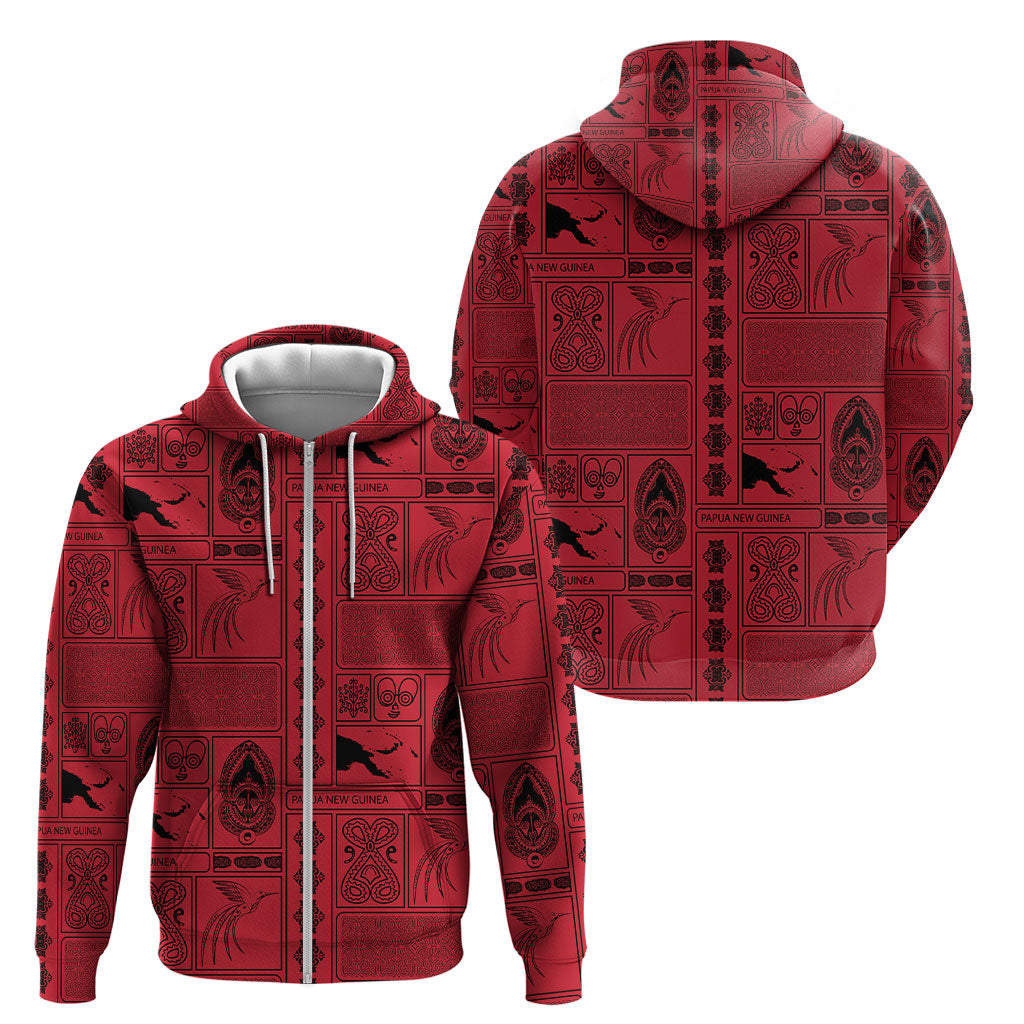 Papua New Guinea Heritage Motif Zip Hoodie Red Version LT05 - Polynesian Pride