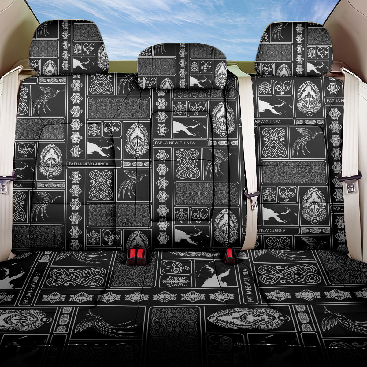 Papua New Guinea Heritage Motif Back Car Seat Cover Black Version