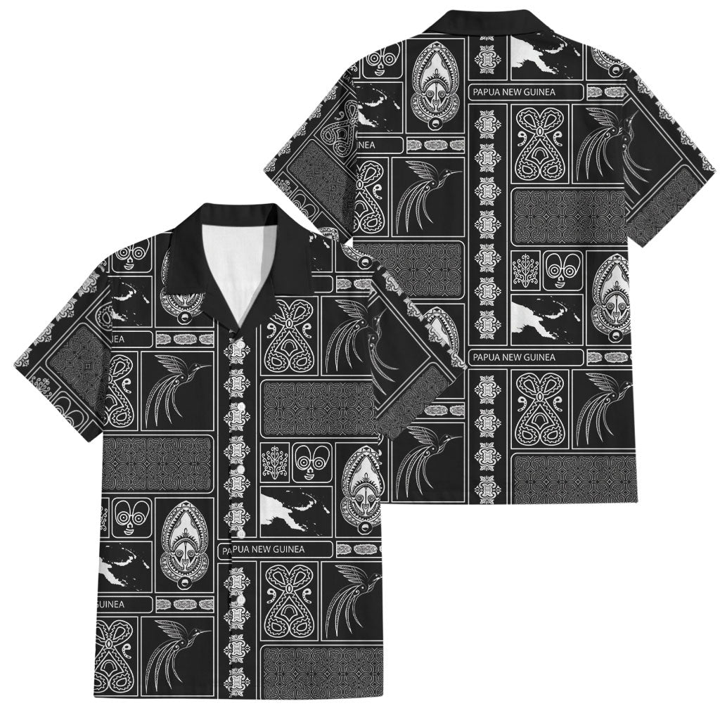 Papua New Guinea Heritage Motif Family Matching Off Shoulder Maxi Dress and Hawaiian Shirt Black Version LT05 Dad's Shirt - Short Sleeve Black - Polynesian Pride