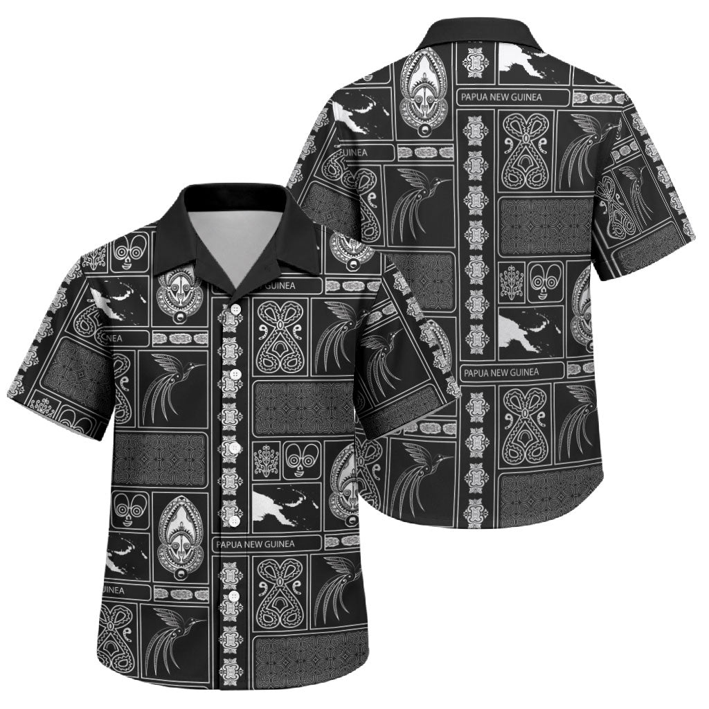 Papua New Guinea Heritage Motif Family Matching Off Shoulder Maxi Dress and Hawaiian Shirt Black Version LT05 Son's Shirt Black - Polynesian Pride