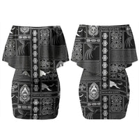 Papua New Guinea Heritage Motif Family Matching Off Shoulder Short Dress and Hawaiian Shirt Black Version LT05 Mom's Dress Black - Polynesian Pride