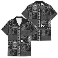 Papua New Guinea Heritage Motif Family Matching Off Shoulder Short Dress and Hawaiian Shirt Black Version LT05 Dad's Shirt - Short Sleeve Black - Polynesian Pride