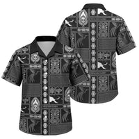 Papua New Guinea Heritage Motif Family Matching Off Shoulder Short Dress and Hawaiian Shirt Black Version LT05 Son's Shirt Black - Polynesian Pride