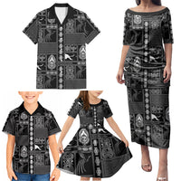 Papua New Guinea Heritage Motif Family Matching Puletasi and Hawaiian Shirt Black Version LT05 - Polynesian Pride