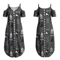 Papua New Guinea Heritage Motif Family Matching Summer Maxi Dress and Hawaiian Shirt Black Version LT05 Mom's Dress Black - Polynesian Pride
