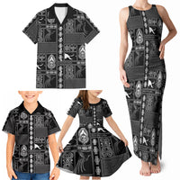 Papua New Guinea Heritage Motif Family Matching Tank Maxi Dress and Hawaiian Shirt Black Version LT05 - Polynesian Pride