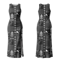 Papua New Guinea Heritage Motif Family Matching Tank Maxi Dress and Hawaiian Shirt Black Version LT05 Mom's Dress Black - Polynesian Pride