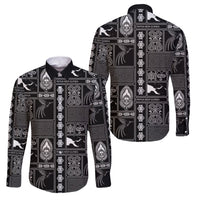 Papua New Guinea Heritage Motif Family Matching Tank Maxi Dress and Hawaiian Shirt Black Version LT05 Dad's Shirt - Long Sleeve Black - Polynesian Pride