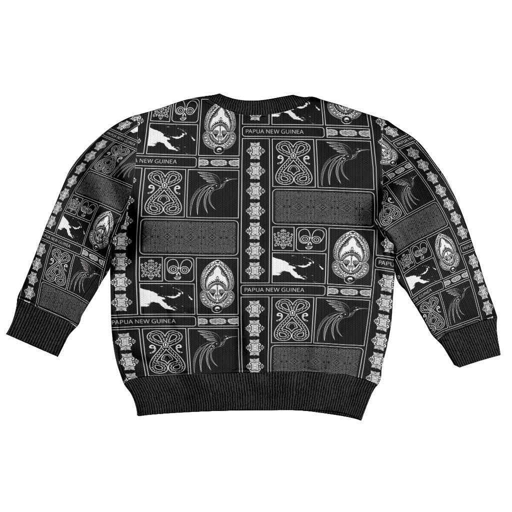 Papua New Guinea Heritage Motif Kid Ugly Christmas Sweater Black Version LT05 - Polynesian Pride
