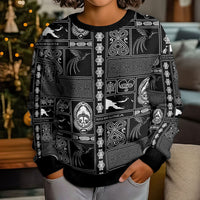 Papua New Guinea Heritage Motif Kid Ugly Christmas Sweater Black Version LT05 - Polynesian Pride
