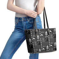 Papua New Guinea Heritage Motif Leather Tote Bag Black Version LT05 - Polynesian Pride
