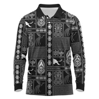 Papua New Guinea Heritage Motif Long Sleeve Polo Shirt Black Version LT05 Black - Polynesian Pride