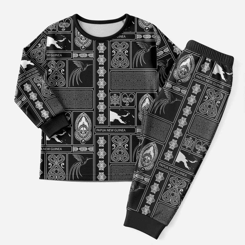 Papua New Guinea Heritage Motif Christmas Pajama Set Black Version LT05 Men Black - Polynesian Pride