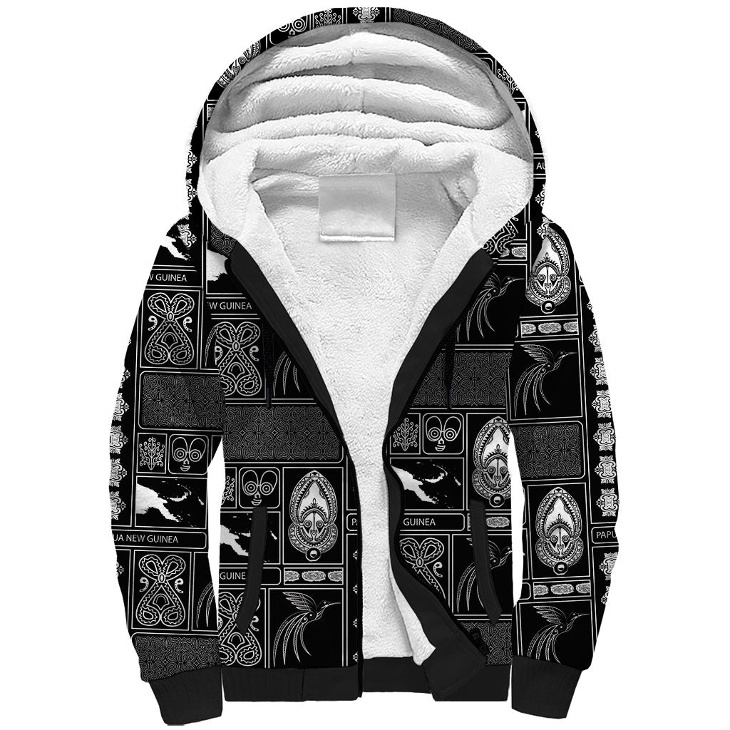Papua New Guinea Heritage Motif Sherpa Hoodie Black Version