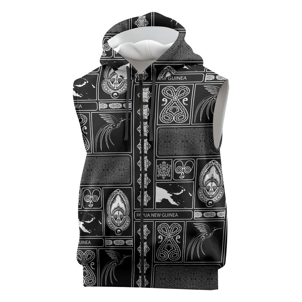 Papua New Guinea Heritage Motif Sleeveless Zip Hoodie Black Version