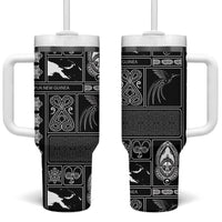 Papua New Guinea Heritage Motif Tumbler With Handle Black Version LT05 One Size: 40 oz Black - Polynesian Pride