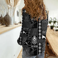 Papua New Guinea Heritage Motif Women Casual Shirt Black Version LT05 - Polynesian Pride