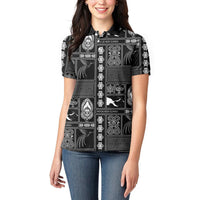 Papua New Guinea Heritage Motif Women Polo Shirt Black Version LT05 - Polynesian Pride