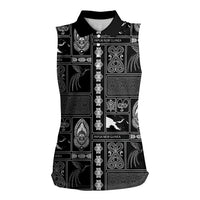 Papua New Guinea Heritage Motif Women Sleeveless Polo Shirt Black Version LT05 Female Black - Polynesian Pride
