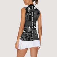 Papua New Guinea Heritage Motif Women Sleeveless Polo Shirt Black Version LT05 - Polynesian Pride