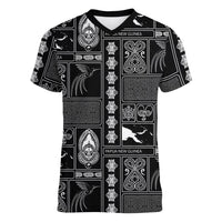 Papua New Guinea Heritage Motif Women V-Neck T-Shirt Black Version LT05 Female Black - Polynesian Pride