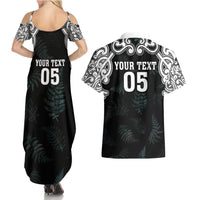 Custom New Zealand Fern Women Rugby Couples Matching Summer Maxi Dress and Hawaiian Shirt Maori Pattern LT05 - Polynesian Pride
