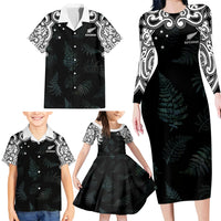 Custom New Zealand Fern Women Rugby Family Matching Long Sleeve Bodycon Dress and Hawaiian Shirt Maori Pattern LT05 - Polynesian Pride