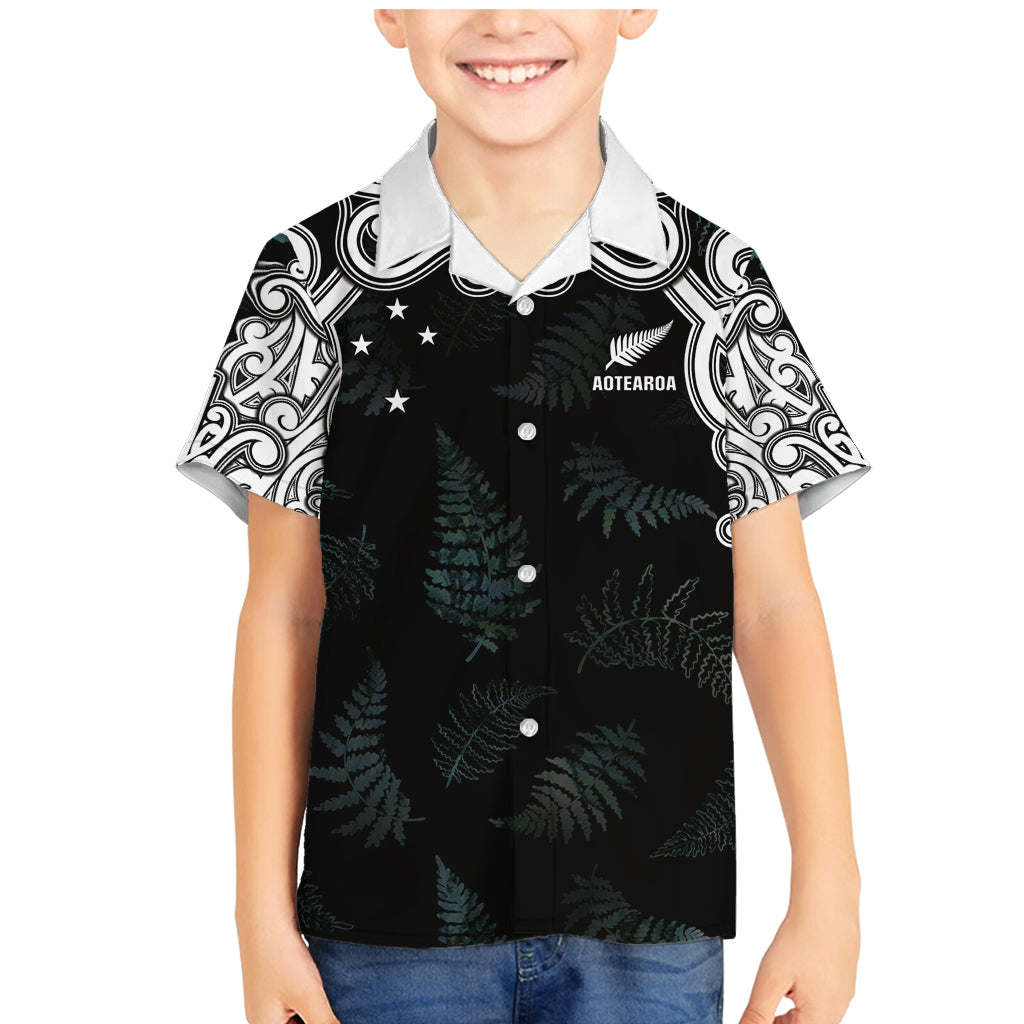 Custom New Zealand Fern Women Rugby Family Matching Mermaid Dress and Hawaiian Shirt Maori Pattern LT05 Son's Shirt Black - Polynesian Pride