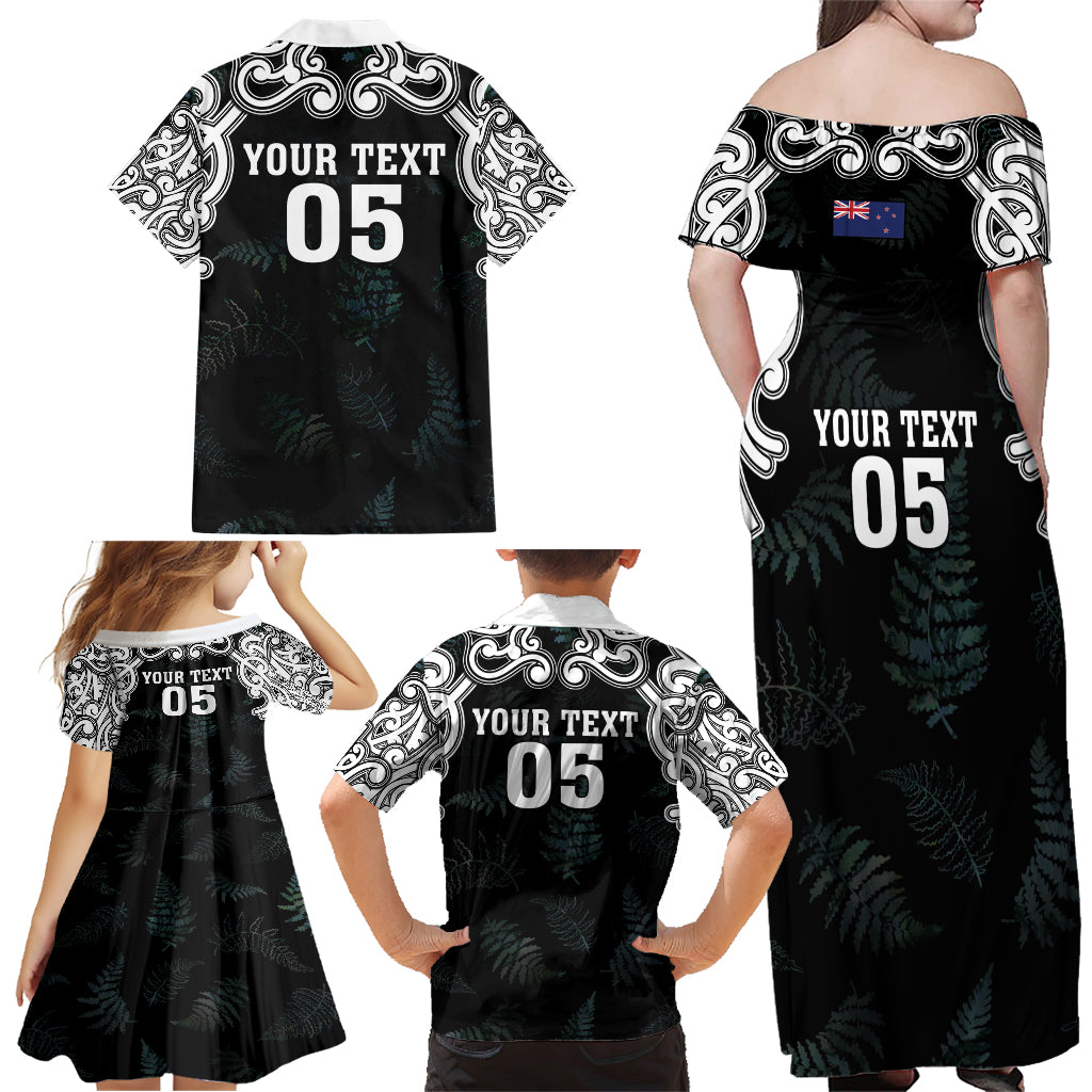 Custom New Zealand Fern Women Rugby Family Matching Off Shoulder Maxi Dress and Hawaiian Shirt Maori Pattern LT05 - Polynesian Pride