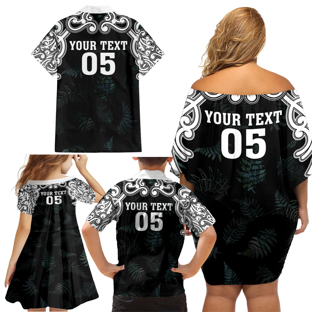 Custom New Zealand Fern Women Rugby Family Matching Off Shoulder Short Dress and Hawaiian Shirt Maori Pattern LT05 - Polynesian Pride