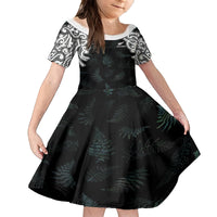 Custom New Zealand Fern Women Rugby Family Matching Puletasi and Hawaiian Shirt Maori Pattern LT05 Daughter's Dress Black - Polynesian Pride