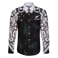 Custom New Zealand Fern Women Rugby Family Matching Puletasi and Hawaiian Shirt Maori Pattern LT05 Dad's Shirt - Long Sleeve Black - Polynesian Pride