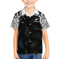 Custom New Zealand Fern Women Rugby Family Matching Puletasi and Hawaiian Shirt Maori Pattern LT05 Son's Shirt Black - Polynesian Pride