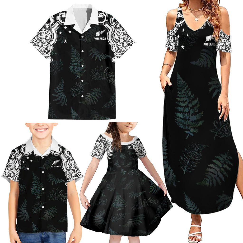 Custom New Zealand Fern Women Rugby Family Matching Summer Maxi Dress and Hawaiian Shirt Maori Pattern LT05 - Polynesian Pride