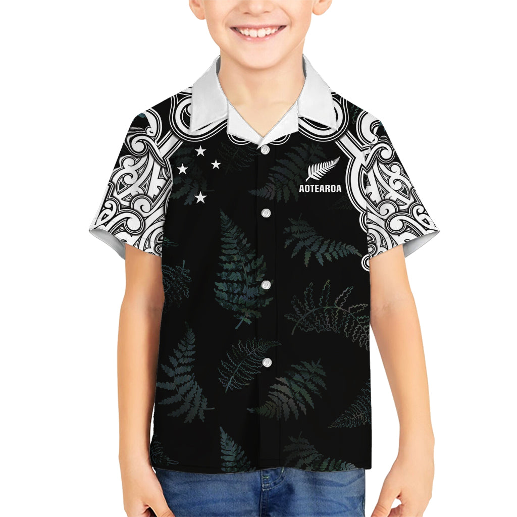 Custom New Zealand Fern Women Rugby Family Matching Tank Maxi Dress and Hawaiian Shirt Maori Pattern LT05 Son's Shirt Black - Polynesian Pride