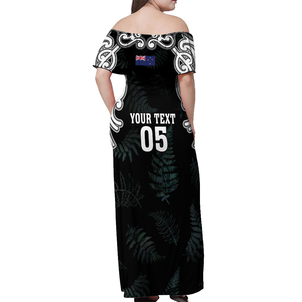 Custom New Zealand Fern Women Rugby Off Shoulder Maxi Dress Maori Pattern LT05 - Polynesian Pride