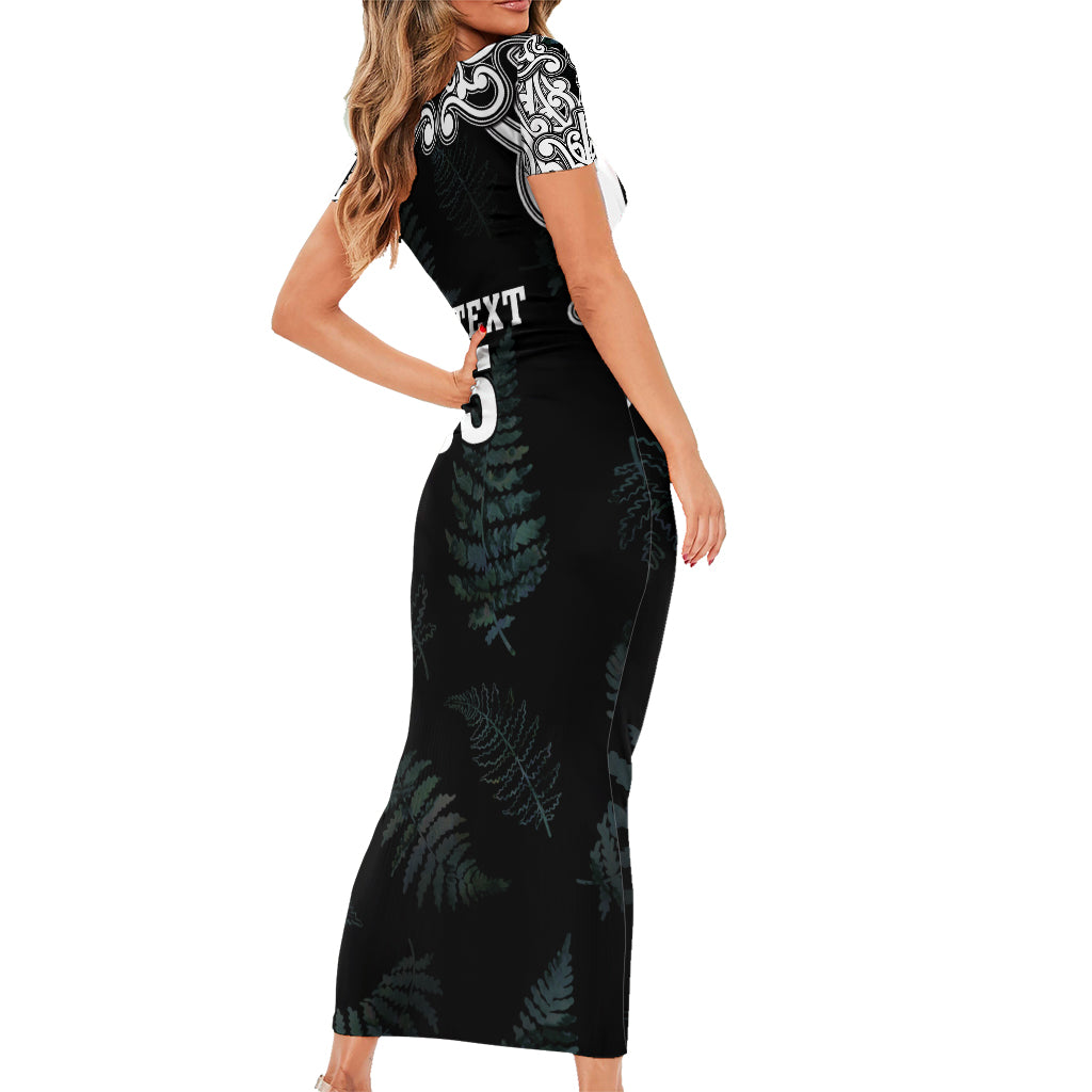 Custom New Zealand Fern Women Rugby Short Sleeve Bodycon Dress Maori Pattern