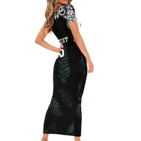 Custom New Zealand Fern Women Rugby Short Sleeve Bodycon Dress Maori Pattern
