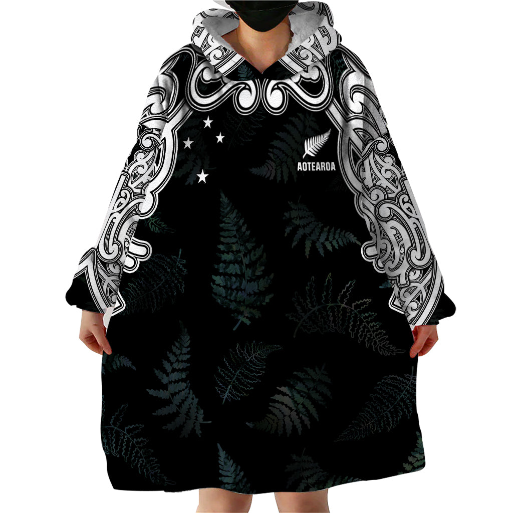 Custom New Zealand Fern Women Rugby Wearable Blanket Hoodie Maori Pattern
