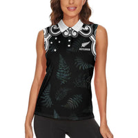 Custom New Zealand Fern Women Rugby Women Sleeveless Polo Shirt Maori Pattern
