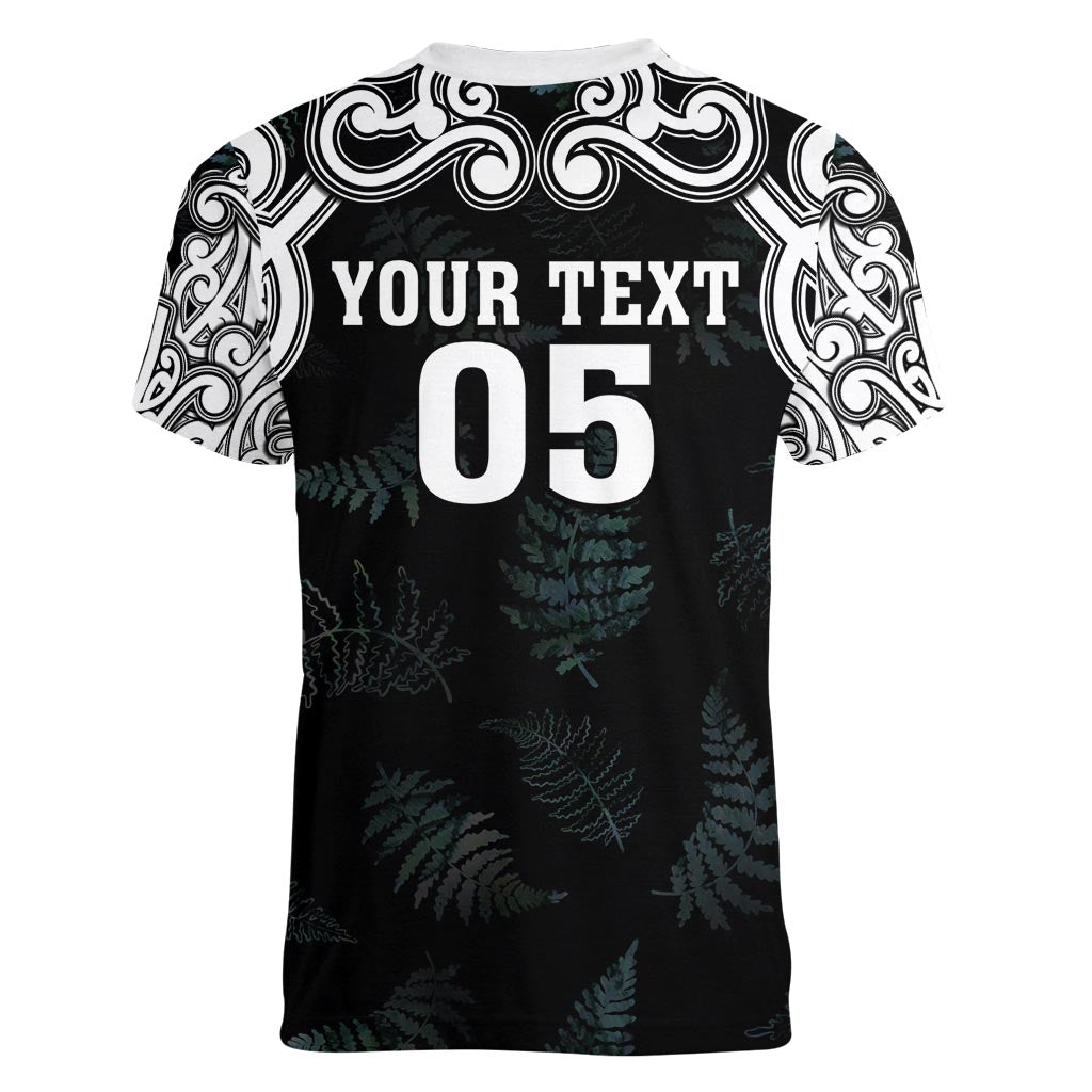 Custom New Zealand Fern Women Rugby Women V-Neck T-Shirt Maori Pattern LT05 - Polynesian Pride