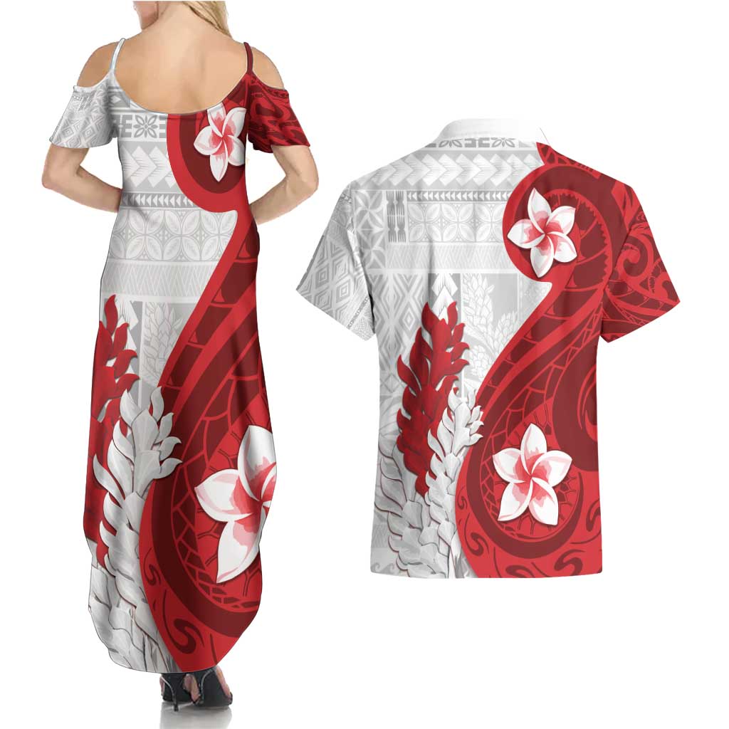 Samoa Teuila 2024 Couples Matching Summer Maxi Dress and Hawaiian Shirt Samoan Siapo Pattern Red Version LT05 - Polynesian Pride