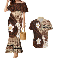 Samoa Teuila 2024 Couples Matching Mermaid Dress and Hawaiian Shirt Samoan Siapo Pattern Brown Version LT05 Brown - Polynesian Pride