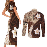 Samoa Teuila 2024 Couples Matching Short Sleeve Bodycon Dress and Long Sleeve Button Shirt Samoan Siapo Pattern Brown Version LT05 - Polynesian Pride