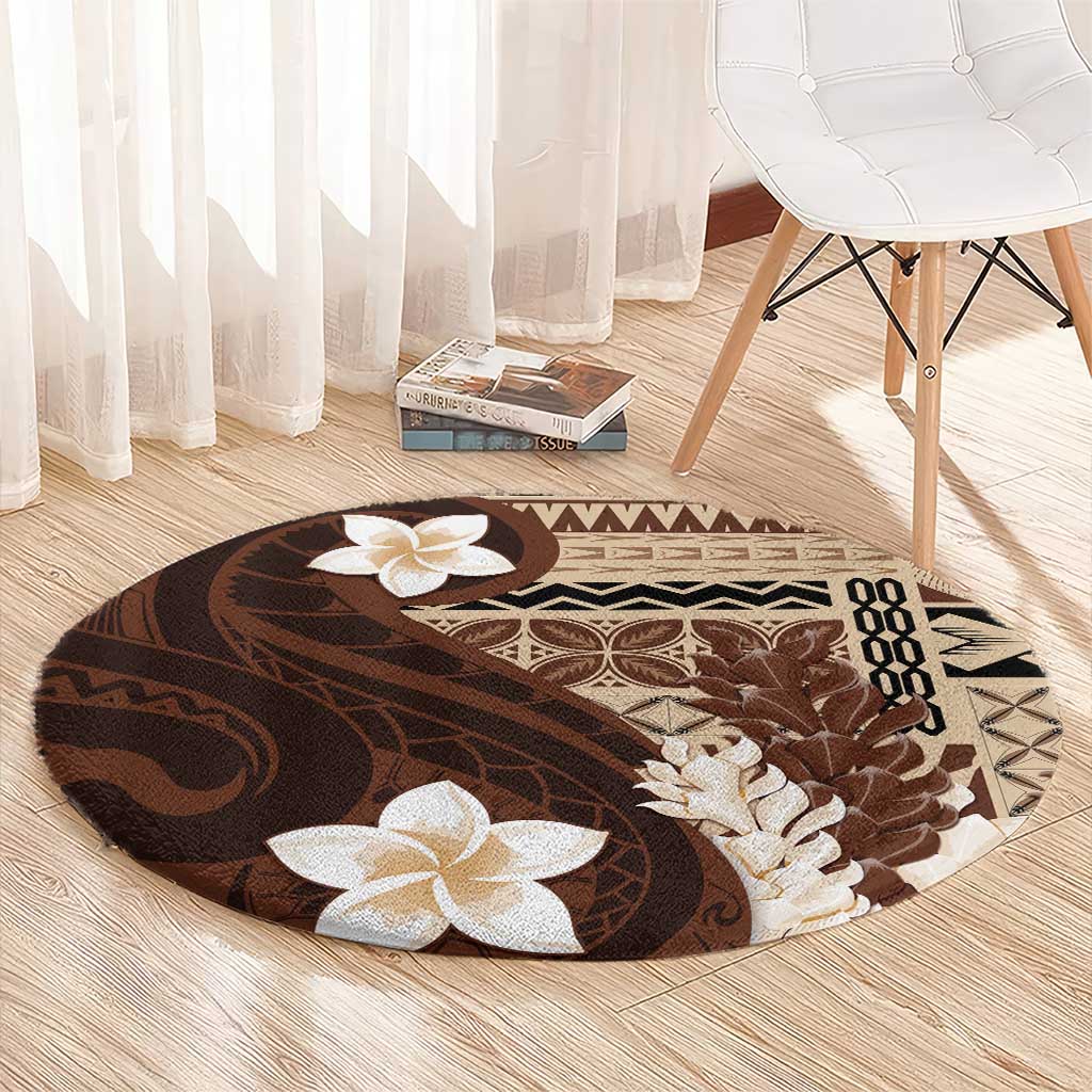Samoa Teuila 2024 Round Carpet Samoan Siapo Pattern Brown Version