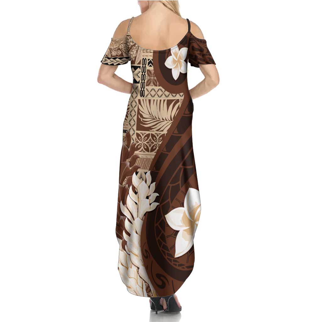 Samoa Teuila 2024 Summer Maxi Dress Samoan Siapo Pattern Brown Version